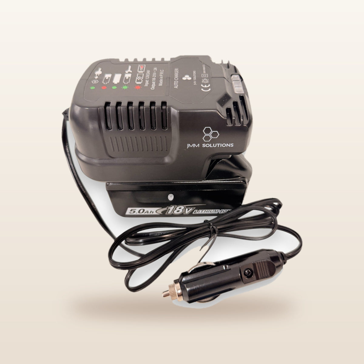 Makita-compatible 18V to 12V Power Supply + Auto Charger Bundle: in-car battery charger with an 18V battery and 12V plug lead