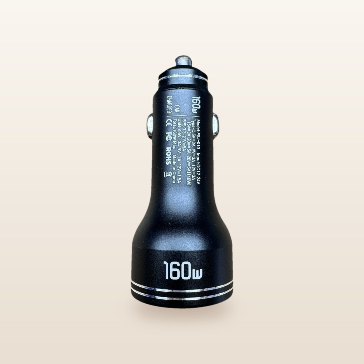 Car Power Kit for Starlink Mini: side view of the car charger showing 160W