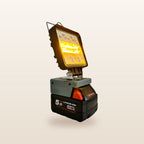 Milwaukee-compatible 18V LED Camp Light: on an 18V battery, glowing orange