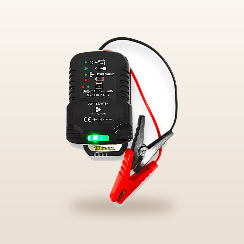 Ryobi ONE+ compatible 18V Jump Starter: front view showing the status lights and clamps