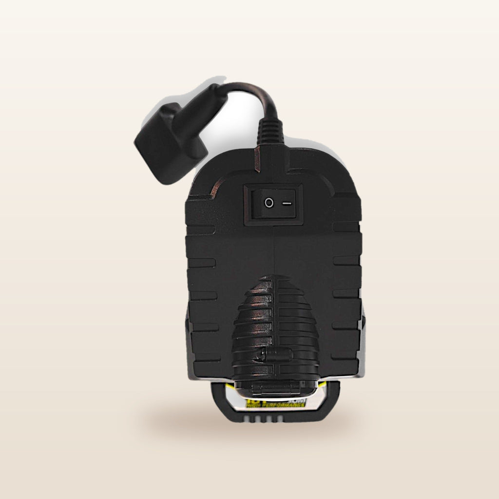Ryobi ONE+ compatible Volt Step Down PRO + Auto Charger Bundle: rear view showing the on/off switch