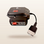 Bosch-compatible 18V to 12V Power Supply + Auto Charger Bundle: side view on the battery with Anderson lead