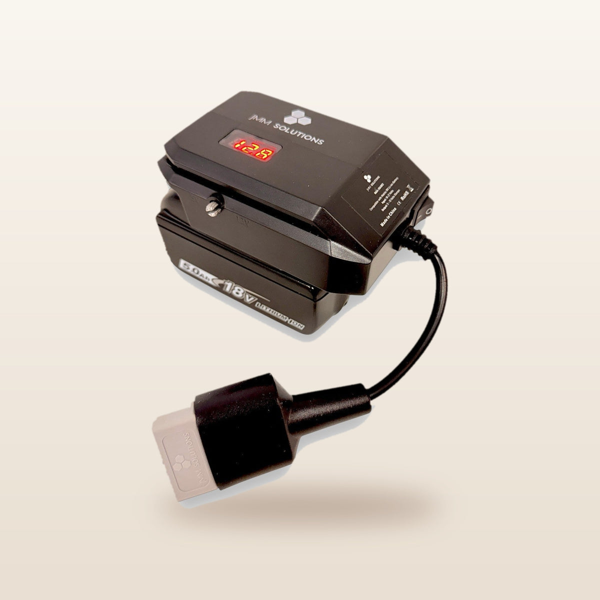Makita-compatible 18V to 12V Power Supply + Auto Charger Bundle: on an 18V tool battery, with Anderson plug lead