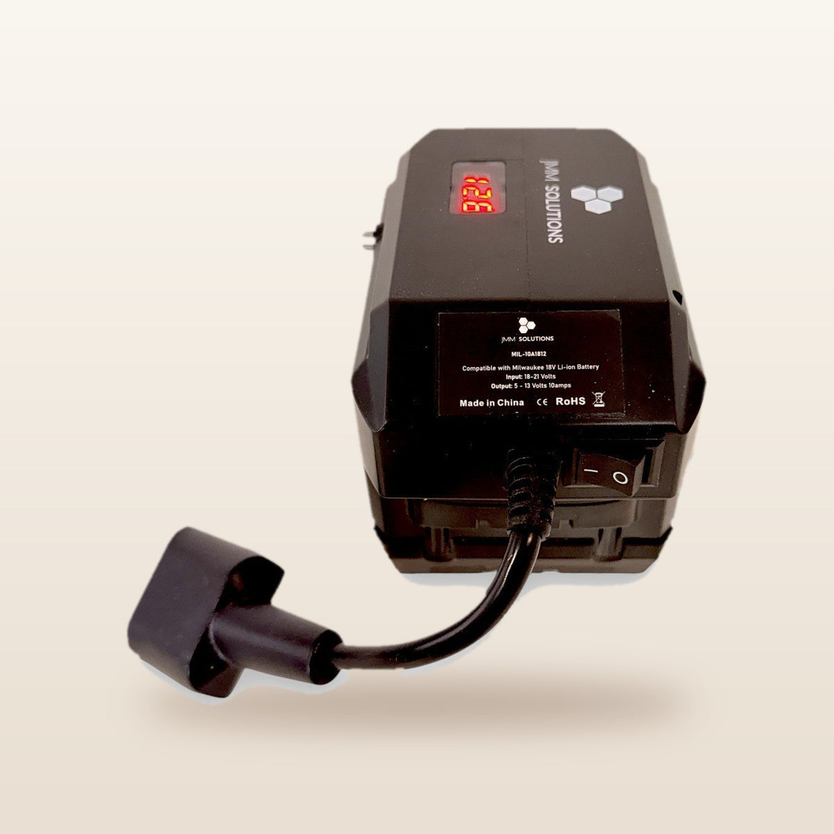 Milwaukee-compatible 18V to 12V Step Down Power Supply: rear view showing the Anderson lead