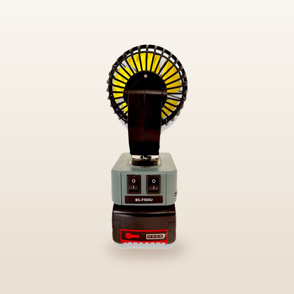 Bosch-compatible 18V LED Light & Fan Bundle: fan, rear view showing the USB ports