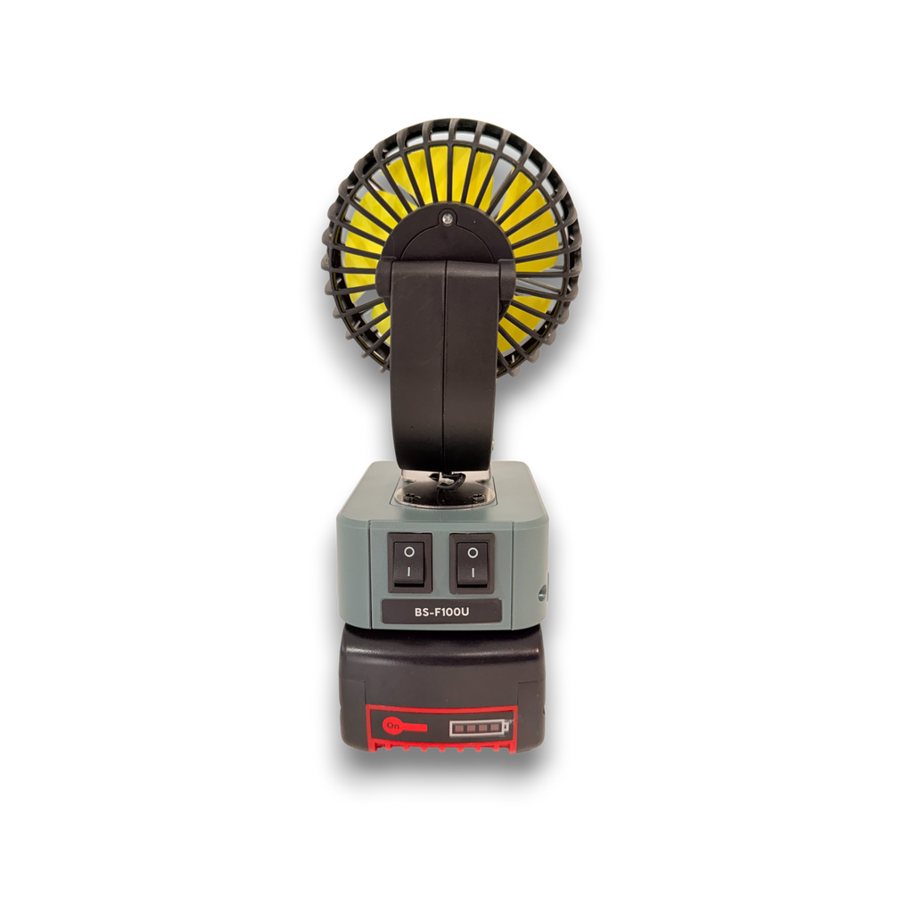 Bosch-compatible 18V 100mm Fan: rear view showing the USB ports
