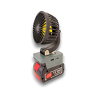 Bosch-compatible 18V 100mm Fan from Mr Swagman: on an 18V battery, angled view