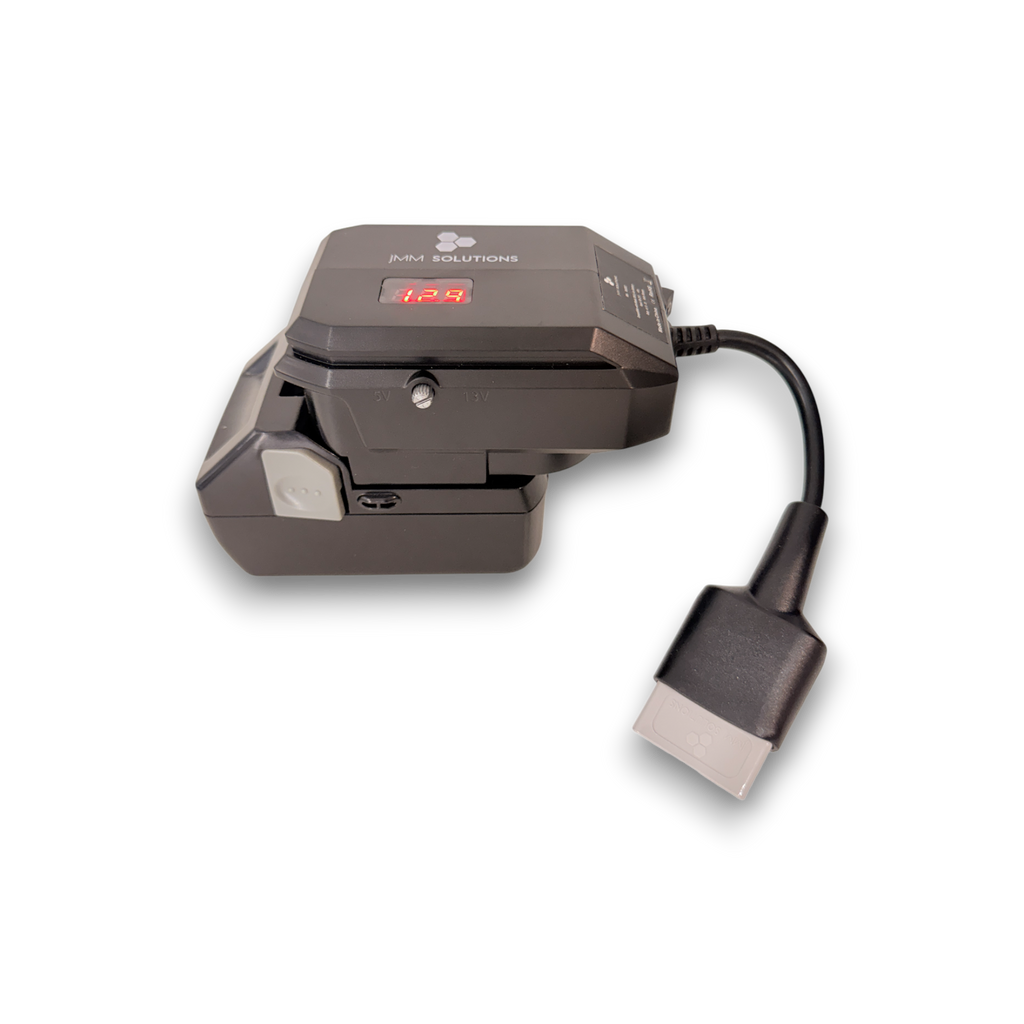 HiKOKI-compatible 18V to 12V Power Supply + Auto Charger Bundle: on an 18V tool battery, with Anderson plug lead
