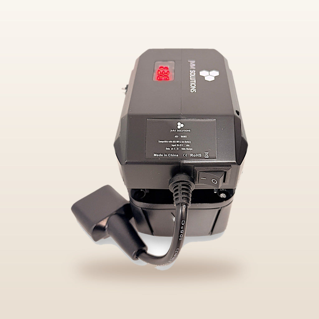 AEG-compatible 18V to 12V Step Down Power Supply: side view on the battery with Anderson lead
