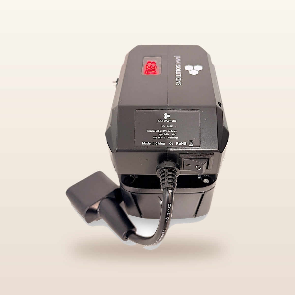 AEG-compatible 18V to 12V Step Down Power Supply: side view on the battery with Anderson lead
