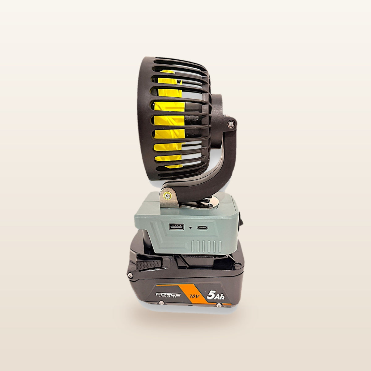AEG-compatible 18V LED Light & Fan Bundle: fan, side view of the fan head