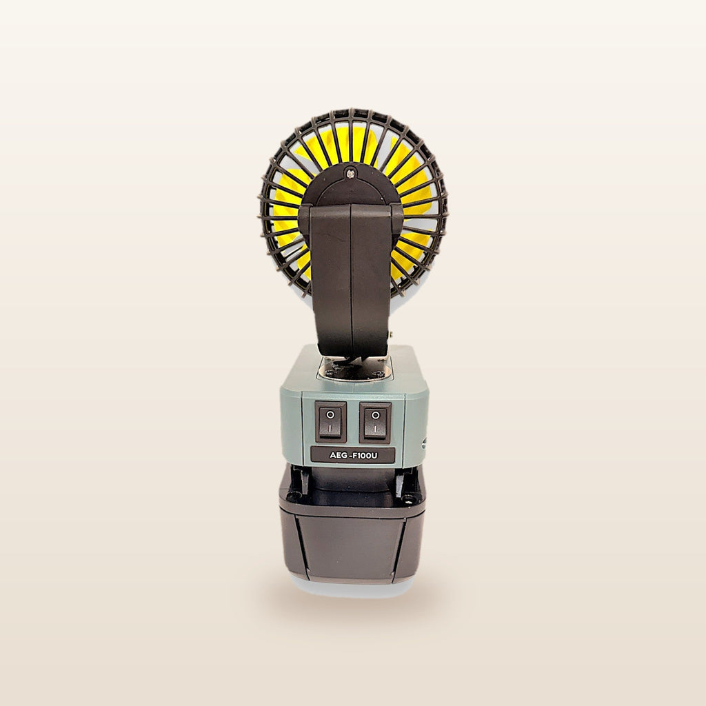 AEG-compatible 18V LED Light & Fan Bundle: fan, rear view showing the USB ports