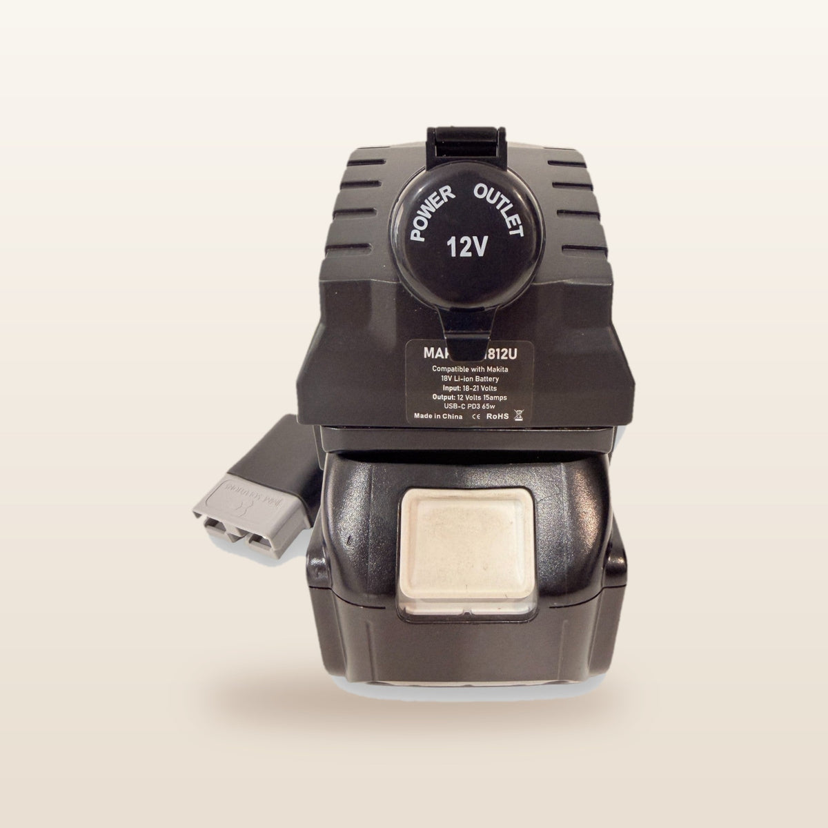 Makita-compatible Volt Step Down PRO + Auto Charger Bundle: front view showing the capped 12V socket