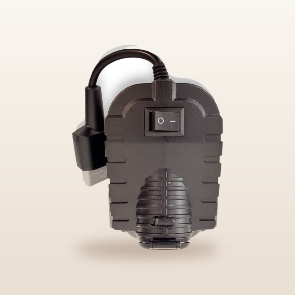 Makita-compatible Volt Step Down PRO + Auto Charger Bundle: rear view showing the on/off switch