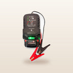 Milwaukee-compatible 18V Jump Starter: front view showing the status lights and clamps