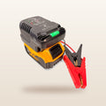 DeWalt-compatible 18V Jump Starter from Mr Swagman: fitted to an 18V battery, with red and black clamps