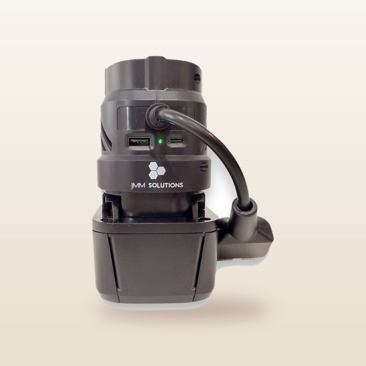 AEG-compatible Volt Step Down PRO + Auto Charger Bundle: side view with USB ports and Anderson lead