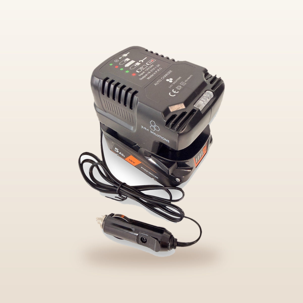 AEG-compatible Auto Charger from Mr Swagman: in-car battery charger with an 18V battery and 12V plug lead