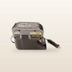 Ryobi ONE+ compatible Volt Step Down PRO + Auto Charger Bundle: front view with battery fitted, showing charge lights