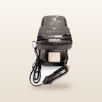 Makita-compatible Volt Step Down PRO + Auto Charger Bundle: front view with battery fitted and 12V plug lead