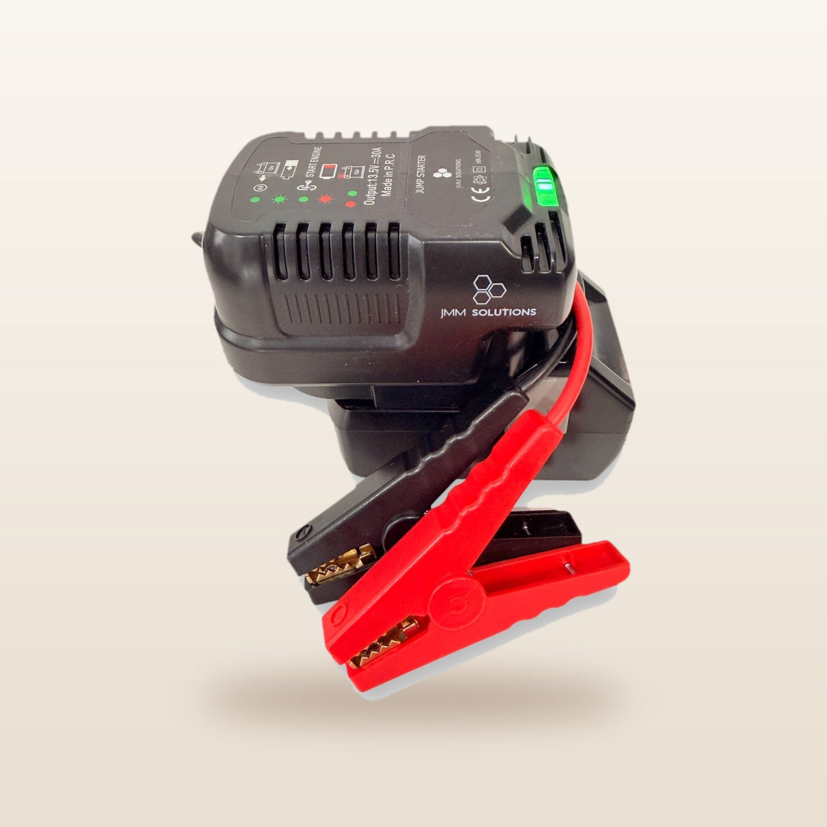 HiKOKI-compatible 18V Jump Starter: angled view with the clamps