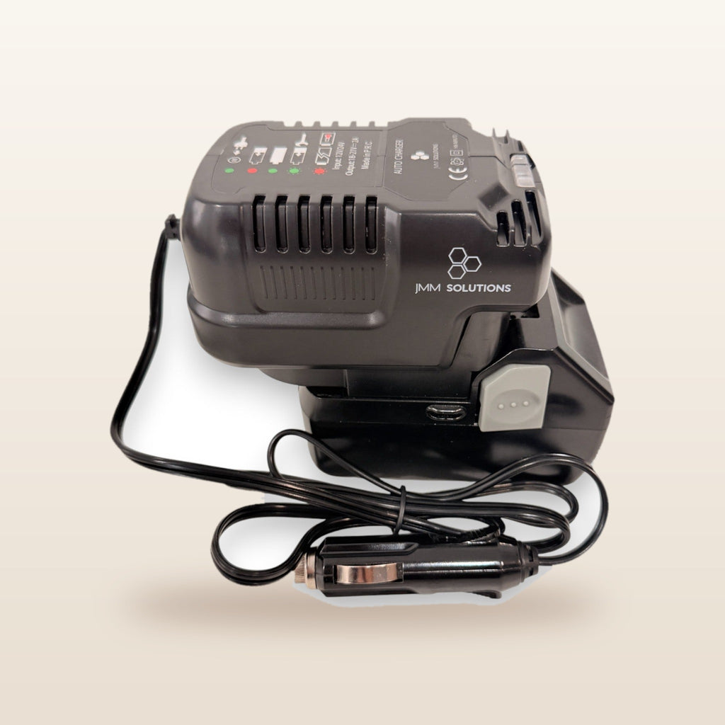 HiKOKI-compatible 18V to 12V Power Supply + Auto Charger Bundle: in-car battery charger with an 18V battery and 12V plug lead