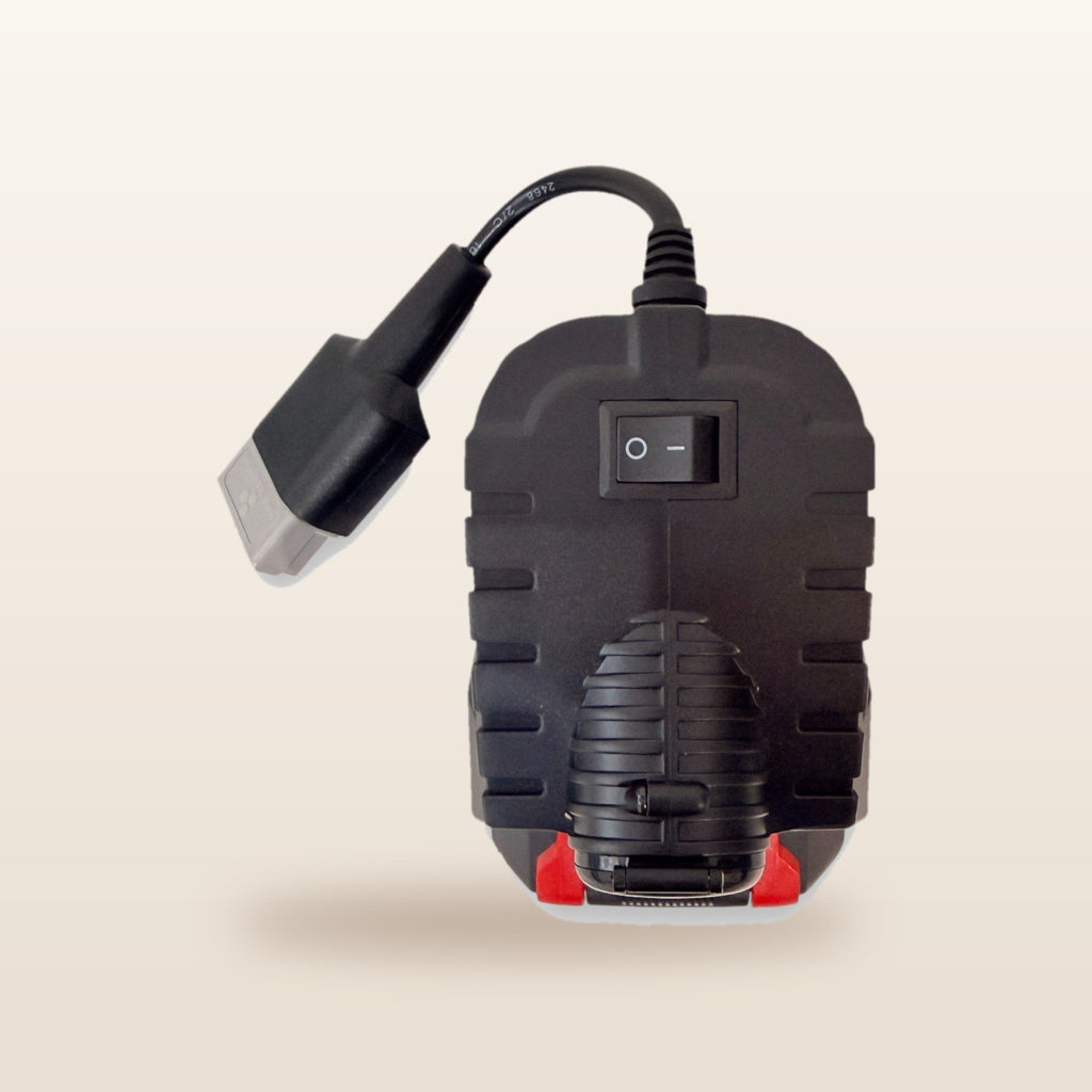 Ozito/Einhell-compatible Volt Step Down PRO + Auto Charger Bundle: rear view showing the on/off switch