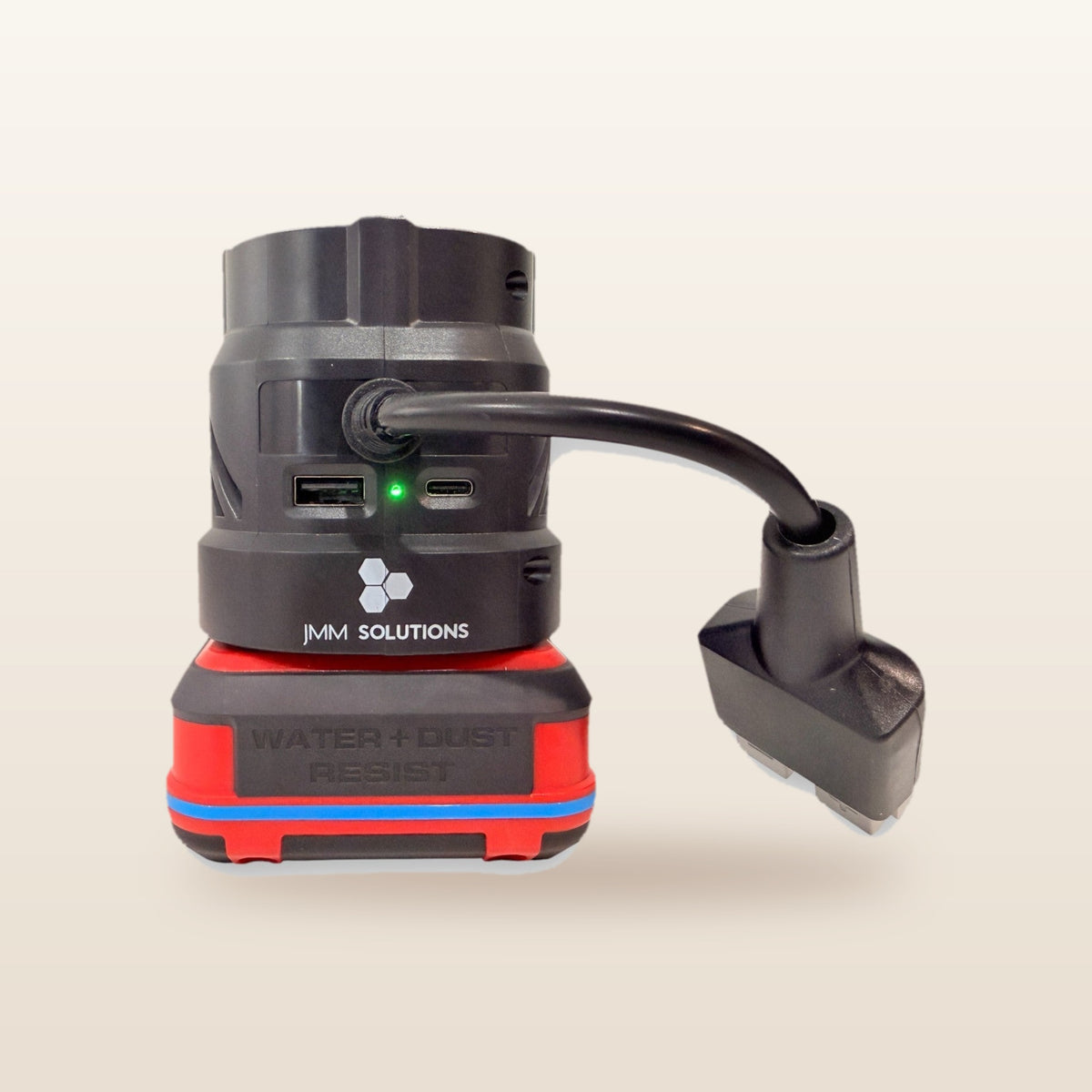 Ozito/Einhell-compatible Volt Step Down PRO + Auto Charger Bundle: side view with USB ports and Anderson lead