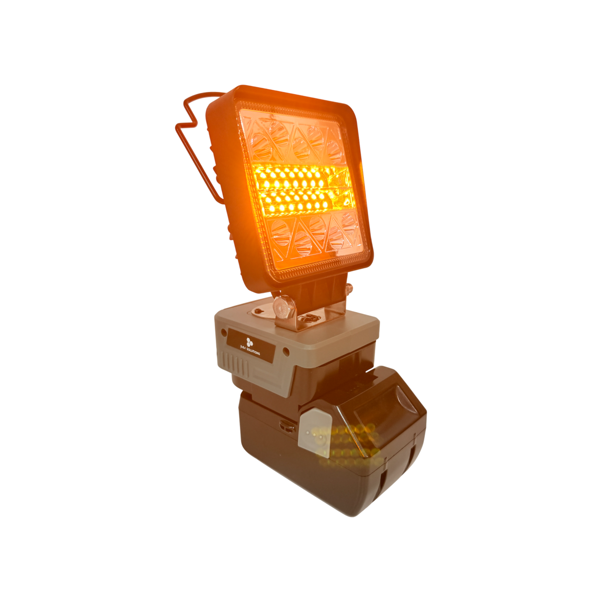 HiKOKI-compatible 18V LED Camp Light: on an 18V battery, glowing orange