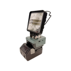 HiKOKI-compatible 18V LED Light & Fan Bundle: LED light, side angle on an 18V battery