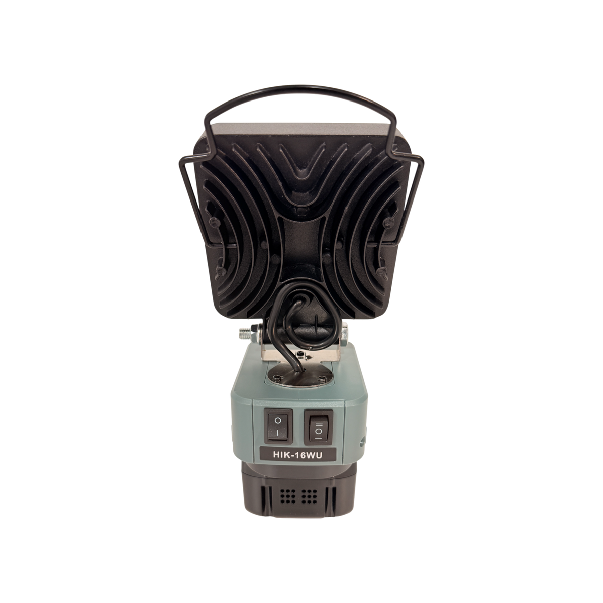 HiKOKI-compatible 18V LED Camp Light: rear view showing the heat sink and wire handle