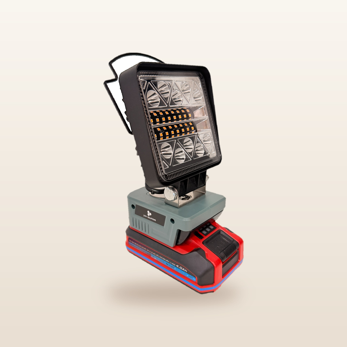 Ozito/Einhell-compatible 18V LED Camp Light: angled view on an 18V battery