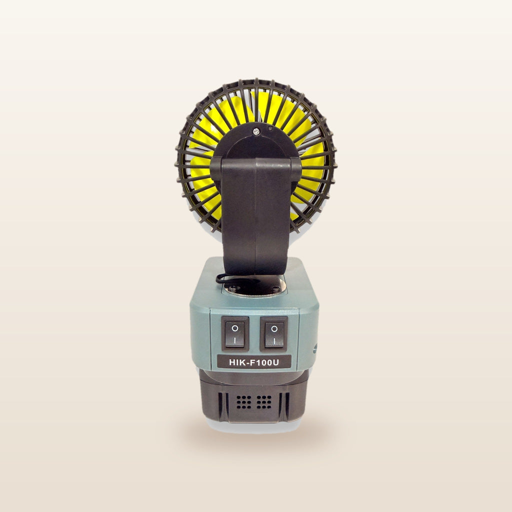 HiKOKI-compatible 18V LED Light & Fan Bundle: fan, rear view showing the USB ports