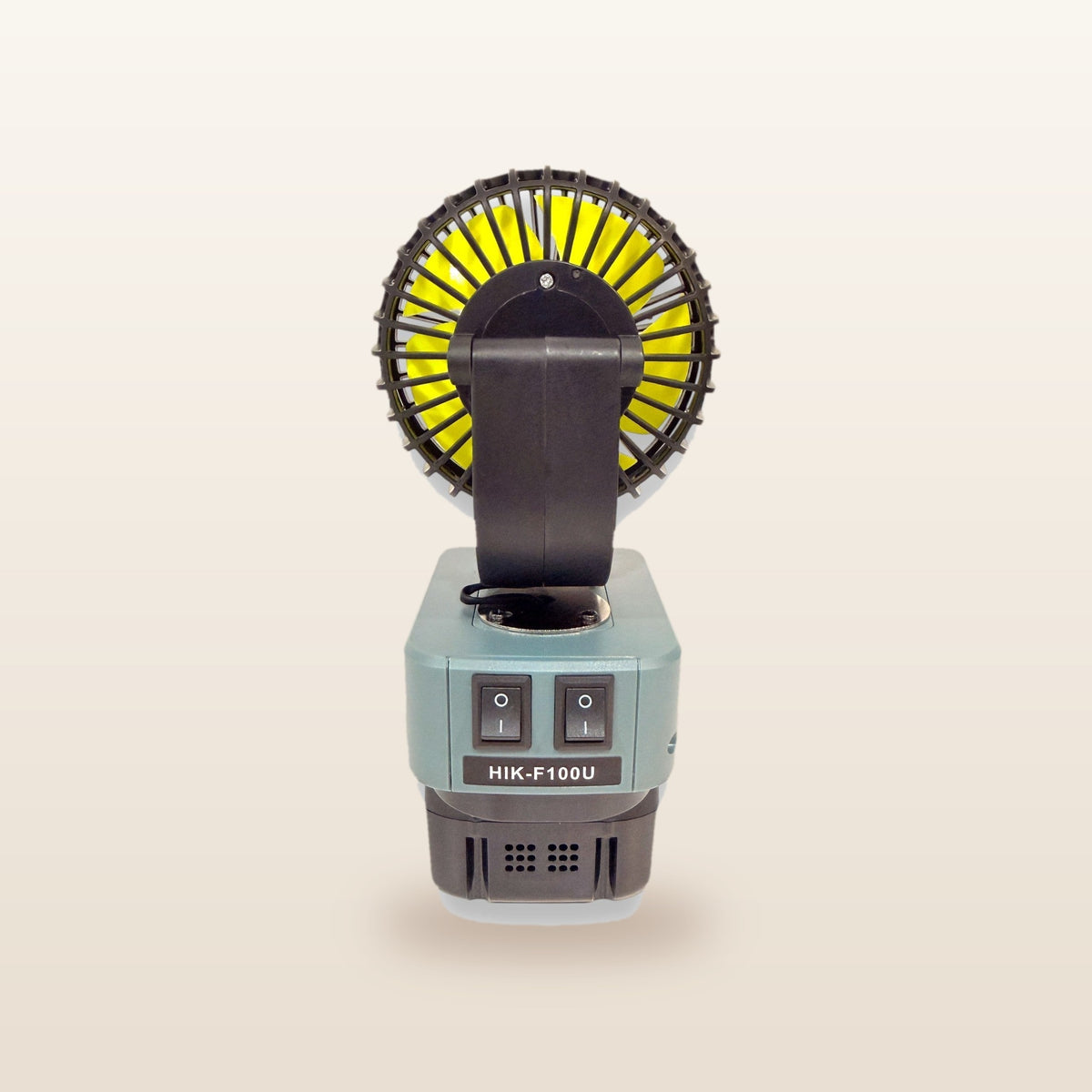 HiKOKI-compatible 18V LED Light & Fan Bundle: fan, rear view showing the USB ports