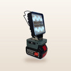 Bosch-compatible 18V LED Camp Light from Mr Swagman: on an 18V battery, white light on