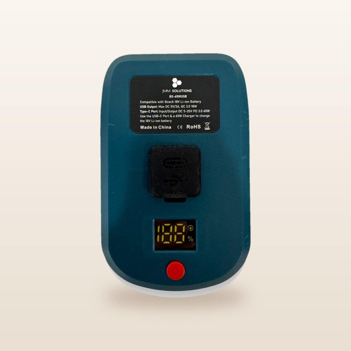 Bosch-compatible USB-C 65W PD Charger from Mr Swagman: top of the adaptor with USB-C port and digital display