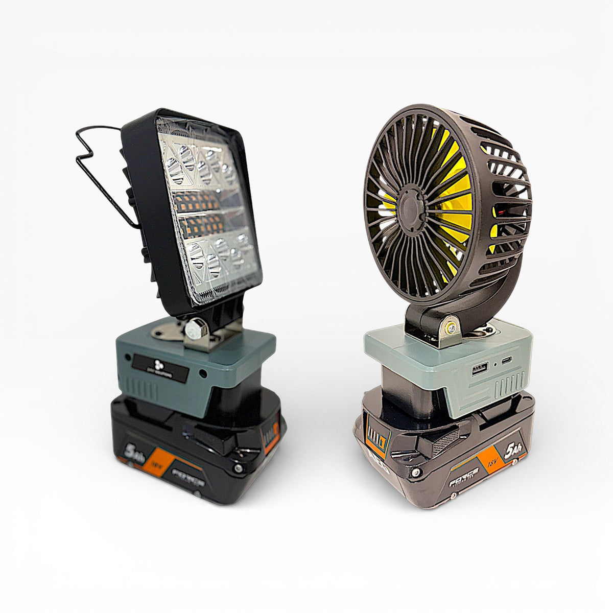 AEG-compatible 18V LED Light & Fan Bundle: LED light and fan side by side