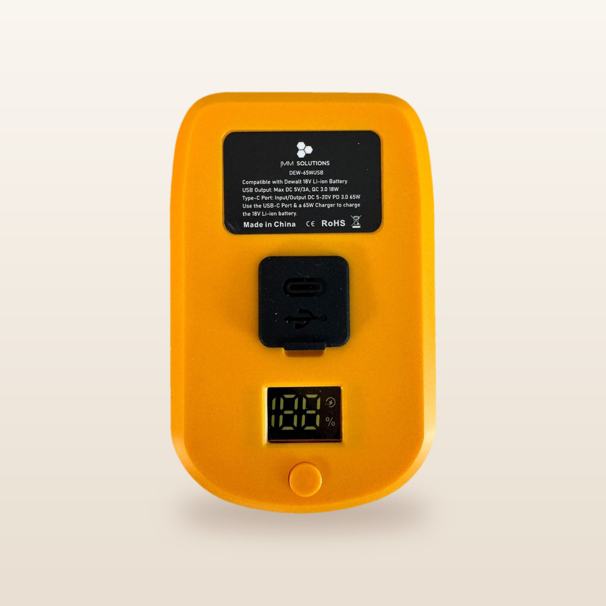 DeWalt-compatible USB-C 65W PD Charger from Mr Swagman: top of the adaptor with USB-C port and digital display