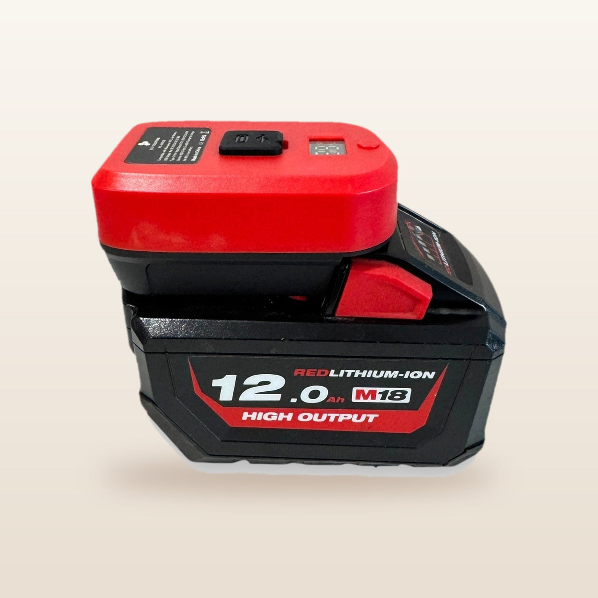 Milwaukee-compatible USB-C 65W PD Charger: adaptor fitted to an 18V battery