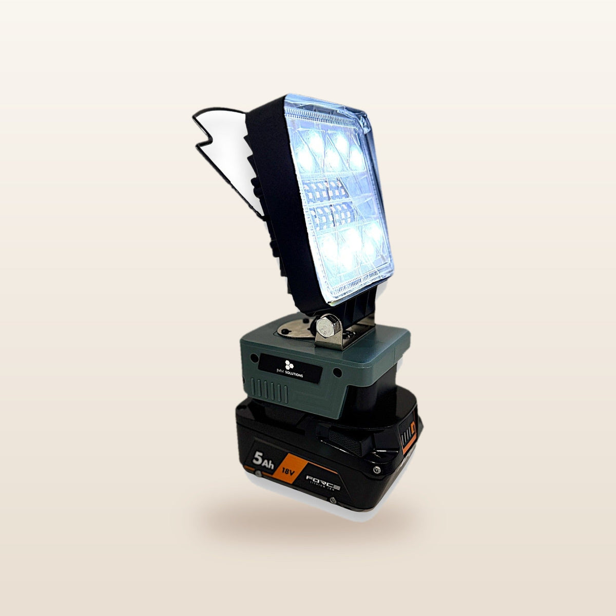 AEG-compatible 18V LED Camp Light from Mr Swagman: on an 18V battery, white light on