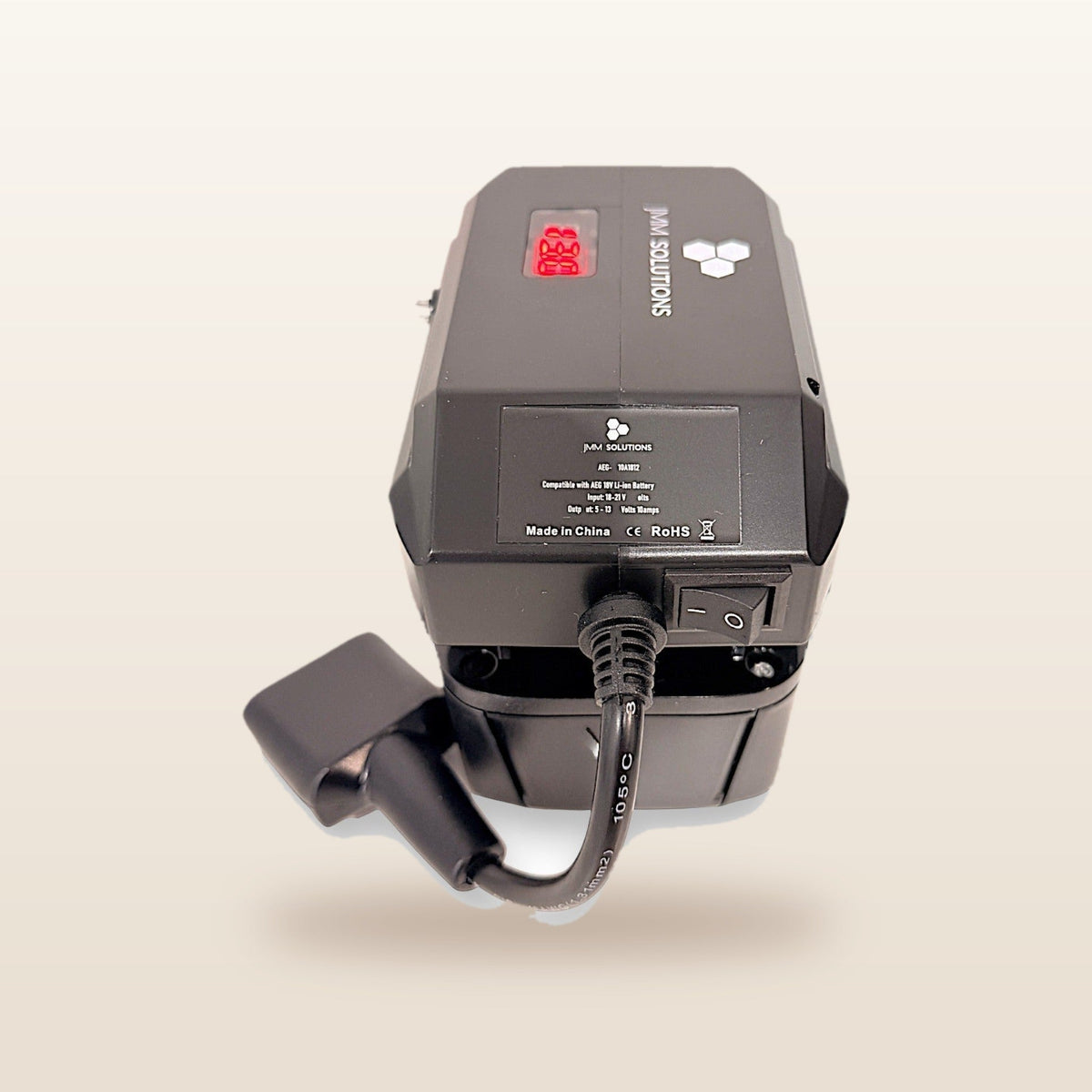 AEG-compatible 18V to 12V Step Down Power Supply: side view on the battery with Anderson lead
