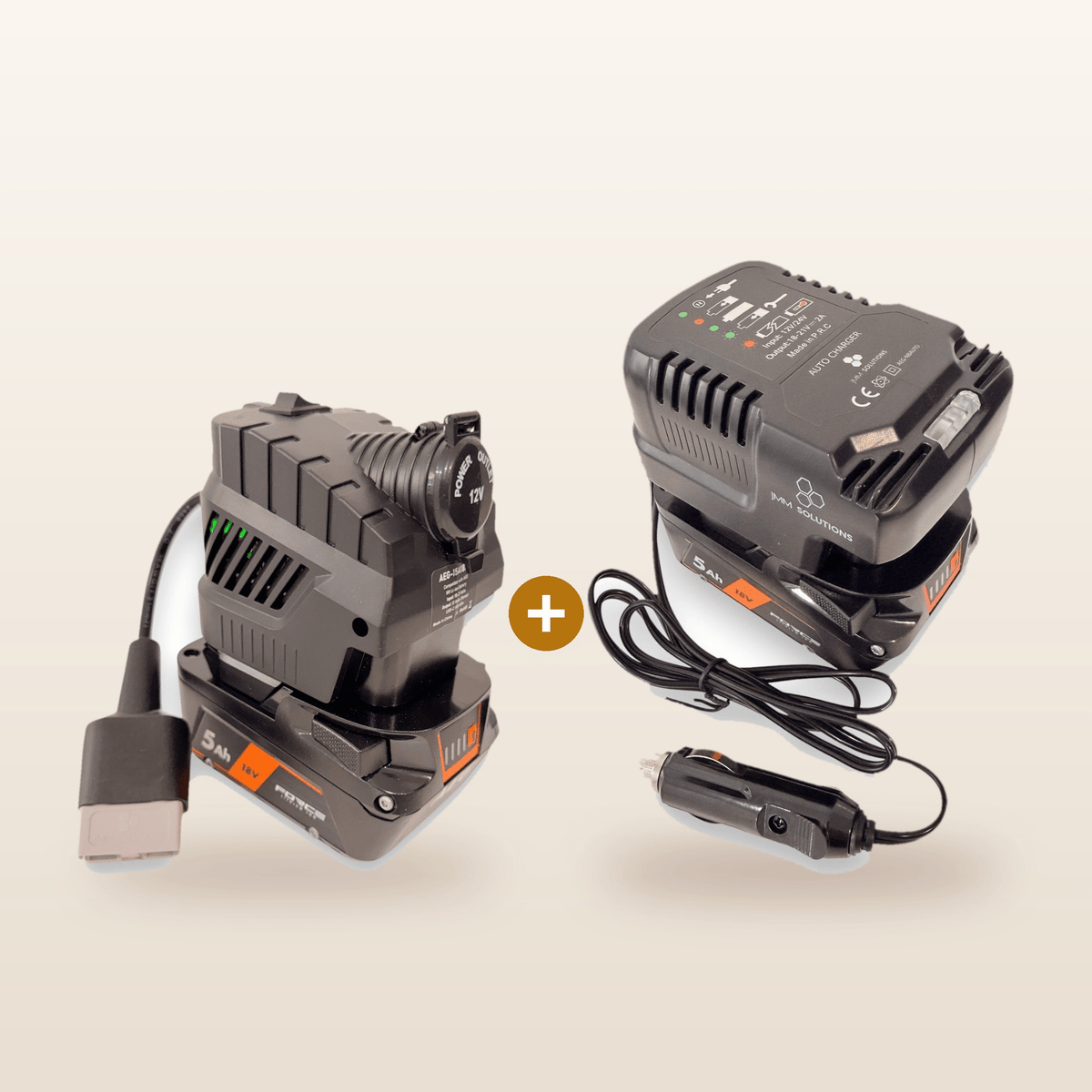 AEG-compatible Volt Step Down PRO + Auto Charger Bundle from Mr Swagman: PRO unit and in-car charger on 18V batteries