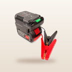 Bosch-compatible 18V Jump Starter from Mr Swagman: fitted to an 18V battery, with red and black clamps