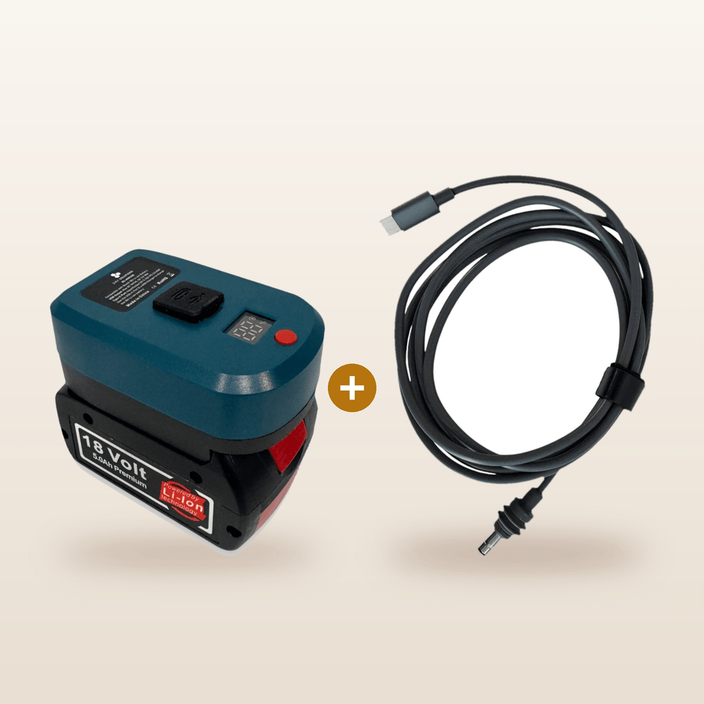 Bosch-compatible Power Kit for Starlink Mini from Mr Swagman: USB-C adaptor on an 18V battery plus Starlink Mini cable