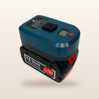 Bosch-compatible USB-C 65W PD Charger: adaptor on an 18V battery, angled view