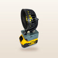 DeWalt-compatible 18V 100mm Fan from Mr Swagman: on an 18V battery, angled view