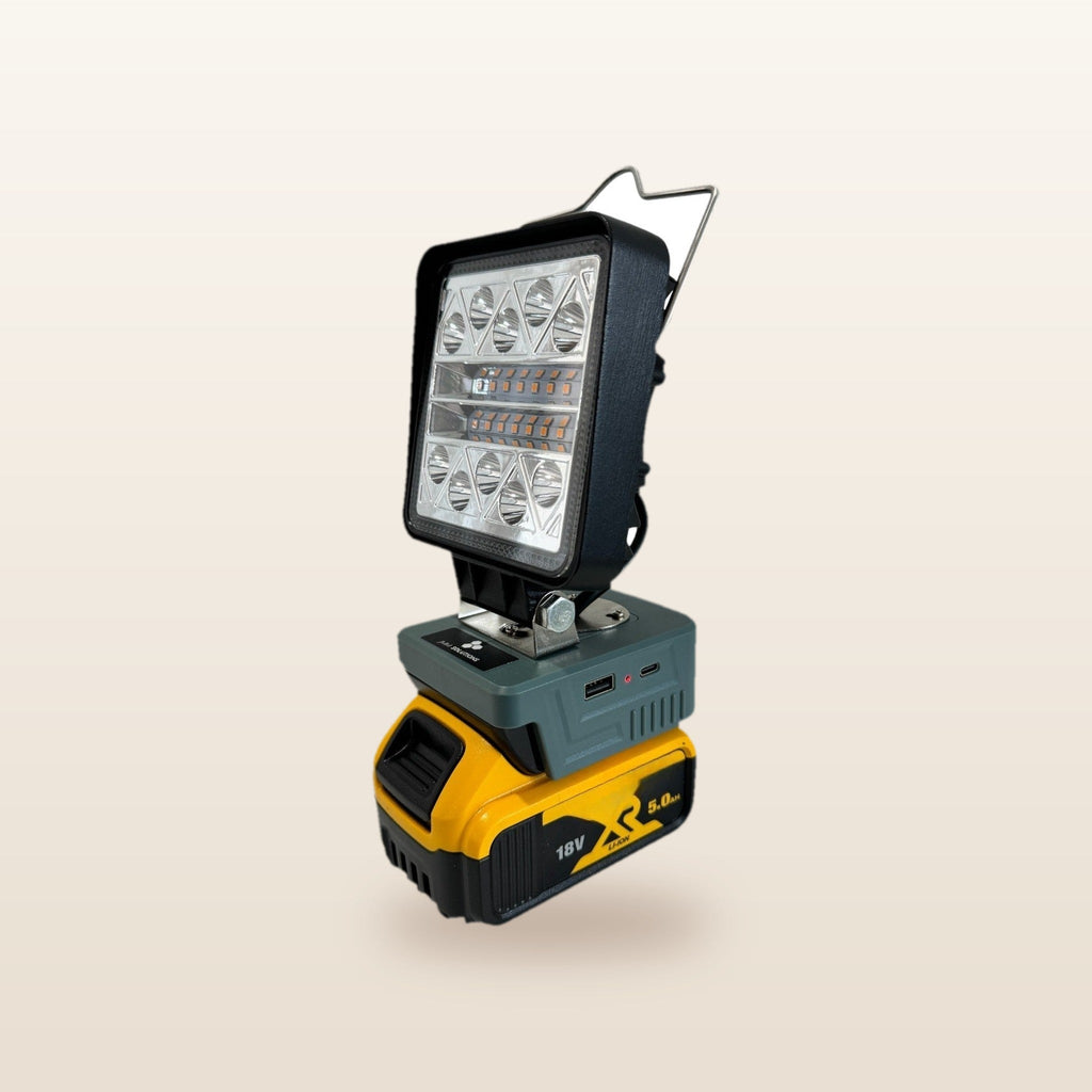 DeWalt-compatible 18V LED Light & Fan Bundle: LED light on an 18V battery, white light on