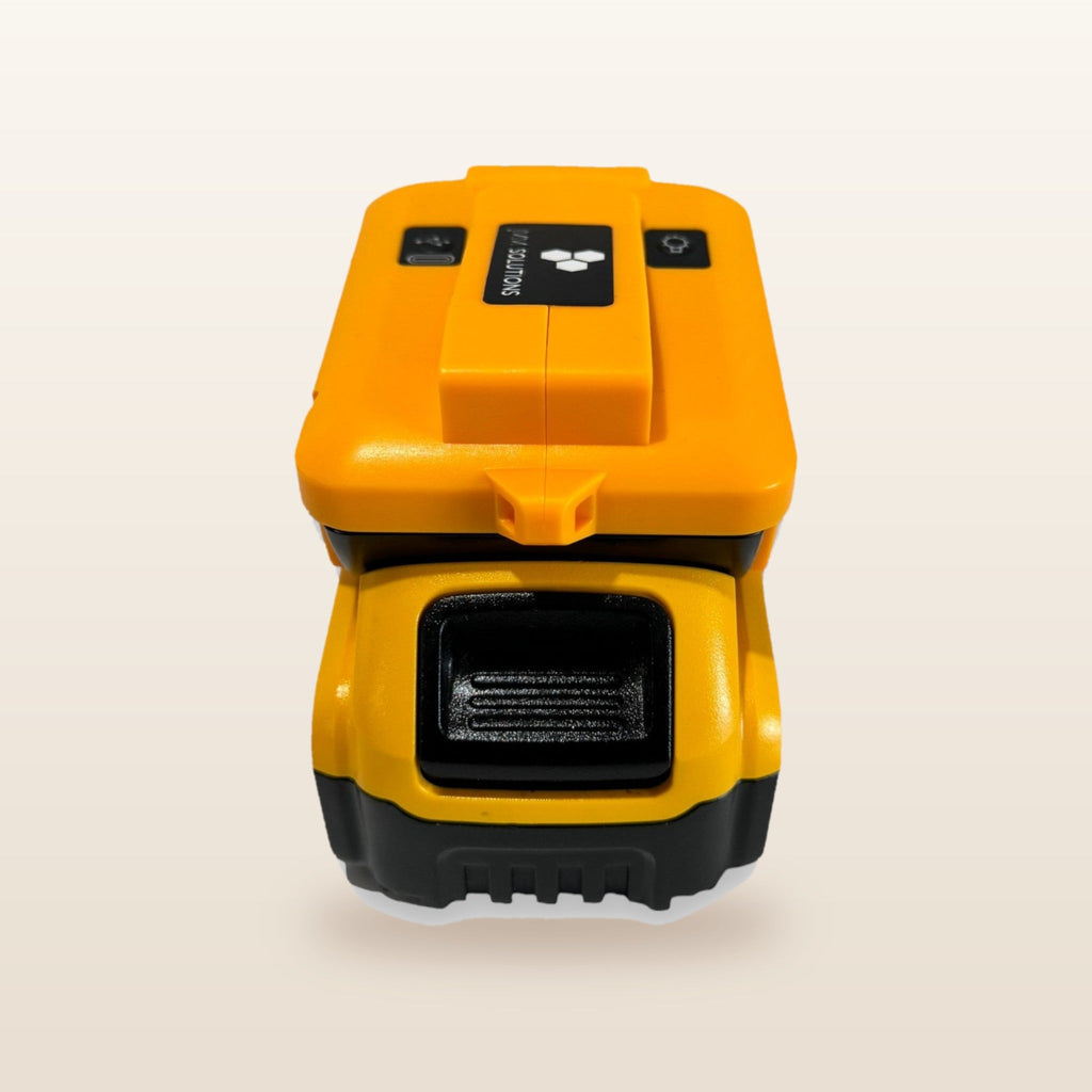 DeWalt-compatible USB & 12V Charger with LED Light: rear view on the battery