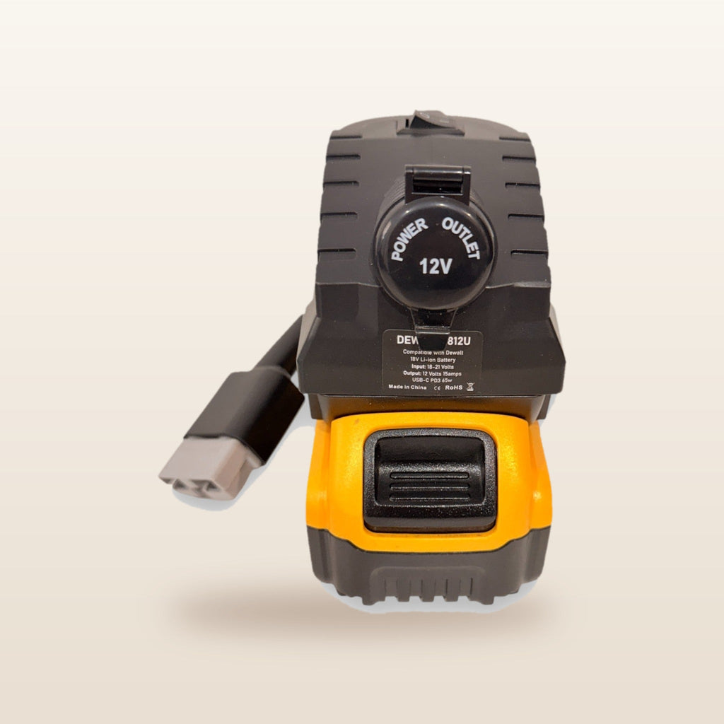 DeWalt-compatible Volt Step Down PRO: front view showing the capped 12V socket
