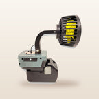 HiKOKI-compatible 18V 100mm Fan: fan head tilted on its flexible neck
